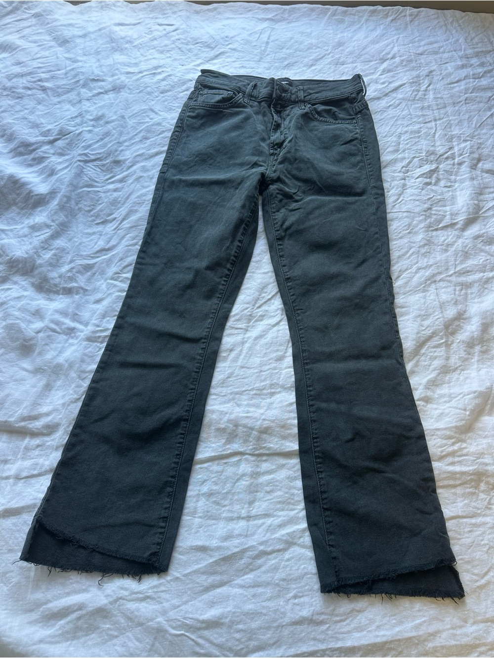 MOTHER Black Flare Jeans with Raw Hem